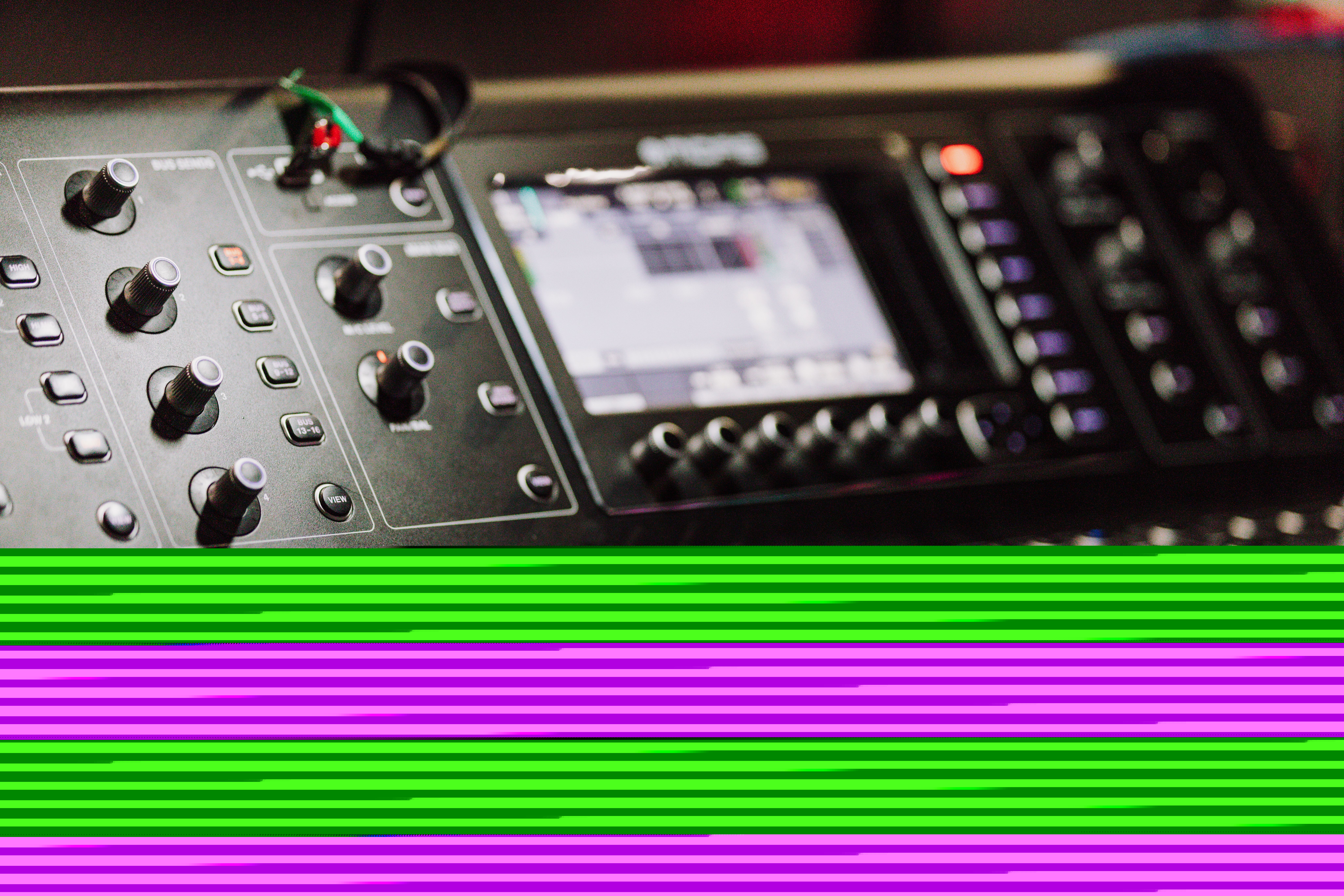 A multi-channel digital audio mixing console and soundboard setup for live performances.